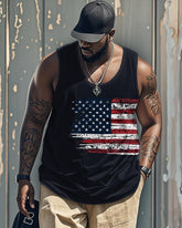 Big & Tall Men's Independence Day Blue Star Flag Print Round Neck Sleeveless Vest