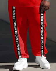 Street Casual Colorblock Letter Print Large Men's T-shirt & Pants Set