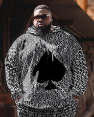 Men's Plus Size Casual Classic Alphabet Poker Hoodie Two-Piece Set