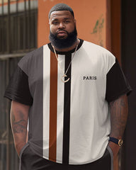 Big Guys Casual Simple Striped Colorblock Printed T-shirt Shorts Set