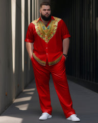 Men's Plus Size Retro Pattern Short Sleeve Walking Set