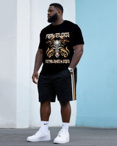 Big & Tall Men's Street Fashion Halloween Horror Skull Crewneck T-Shirt Shorts Suit