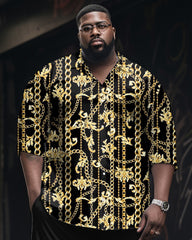 Gold Chain Print Long Sleeve Lapel Shirt 2-piece Men's Big and Tall