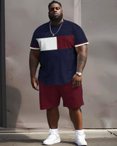 Street Casual Simple Color Block Printed Big Men's Set