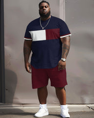 Street Casual Simple Color Block Printed Big Men's Set