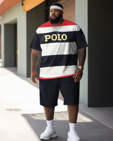 Men's Plus Size Striped Color Block Two-Piece Set