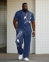 Simple Daily Casual Shoulder Eagle Silhouette Print Short-sleeved POLO Trousers Set Big & Tall Men's