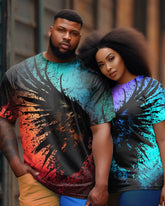 Couple Large Size Splash-Ink Wings Round Neck Short-Sleeved T-Shirt