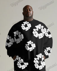 Men's Plus Size Classic Cotton Print Sweatshirt Two-Piece Set