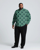 Men's Plus Size Business Green Court Pattern Style Printed Long Sleeve Shirt Trousers Suit