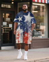 Big & Tall Men's Independence Day Star Print Round Neck Short Sleeve T-Shirt Shorts Suit