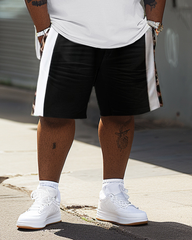 Men's Plus Size Leopard Patchwork Print T-Shirt Shorts Suit