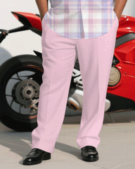 Big & Tall Men's Business Pink Plaid Short Sleeve Shirt Pants Suit