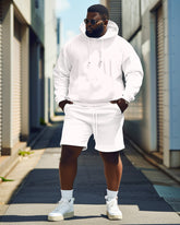 All-Match White Hoodie Shorts Two-Piece Men's Plus Size