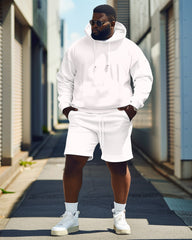 All-Match White Hoodie Shorts Two-Piece Men's Plus Size