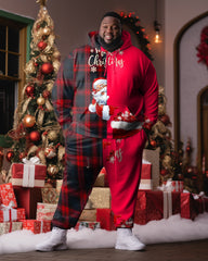 Men's Big and Tall Merry Christmas Santa Colorblock Plaid Hoodie Set