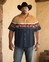 Men's Plus Size Black & Khaki Western Denim Cotton Blend Short Sleeve Shirt