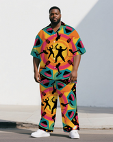 Big Men's Fashion Singer Silhouette Funny Cartoon Printed Casual Short-Sleeve Shirt Pants Sets