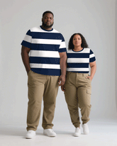 Big & Tall Men's Royal Blue Thick Stripes Fashion Men's And Women's Crewneck Short Sleeve T-Shirts & Covers Pants Pants Couple's Suit
