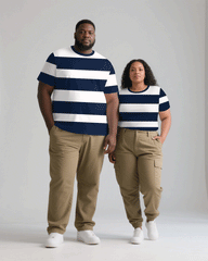 Big & Tall Men's Royal Blue Thick Stripes Fashion Men's And Women's Crewneck Short Sleeve T-Shirts & Covers Pants Pants Couple's Suit