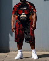 Big & Tall Men's Gorillas in City Printed Summer Short Sleeve T-shirt and Short Set