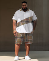 Big Men Color Block Short Sleeve Shirt and Plaid Shorts Set