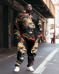Men's Plus Size Casual Flower Lion Two Piece Sweatshirt