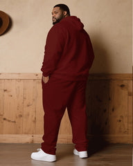 Big & Tall Men Fall/Winter Joker Casual Red & Black & White Color Matching Chest Polo Small Label Printed Hoodie Suit