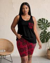 Women's Plus Size Daily Casual Red Bow Lace Print Pocket Vest Shorts Suit