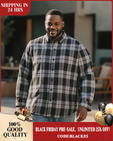 Big & Tall Men's Black-autumn/winter Commuter Plaid Flannel Fabric Long Sleeve Shirt