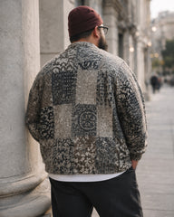 Big & Tall Men's Vintage Patchwork Paisley Knit Cardigan