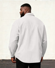 Big & Tall Men's Gray-white Contrast Double-striped Long-sleeved Shirt