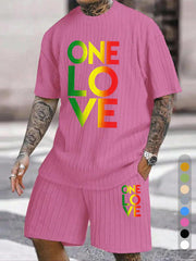 "ONE LOVE" Reggae Color Gradient Texture Large Size Sports Suit