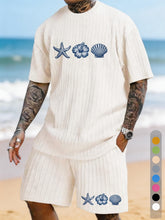 Starfish Shell Hibiscus Flower Printed Texture Pattern Plus Size Seaside Casual Suit