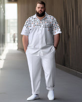 Men's Plus Size White Casual Short Sleeve Walking Set