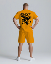 GREAT THINGS TAKE TIMES Slogan T-shirt 2-Piece Set