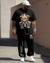Street Casual Crown Bear Print Big Men's Set