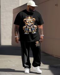 Street Casual Crown Bear Print Big Men's Set