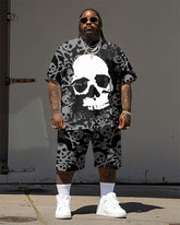 Big & Tall Men's Street Hip Hop Skull Print T-Shirt Shorts Set