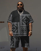 Men's Plus Size Casual Paisley Print T-Shirt Shorts Set