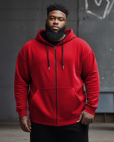 Men's Large Size Casual Street Solid Color Zipper Hoodie