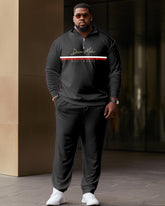 Men's Big & Tall Simple Striped Zipper Shirt And Pants Two-Piece Set