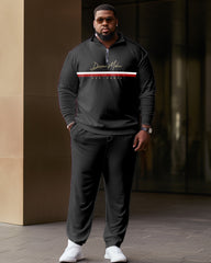 Men's Big & Tall Simple Striped Zipper Shirt And Pants Two-Piece Set