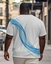 Men's Plus Size Daily Casual Blue Gradient Line Print Henry Collar Button Short Sleeve T-Shirt