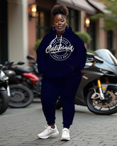 Women's Plus Size Letter Printing Long Sleeve Hoodie and Casual Pants Set