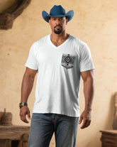 Men's Plus Size White/Red Choice Western Pattern Chest Patch Pocket Printed V-Neck Short Sleeve T-Shirt