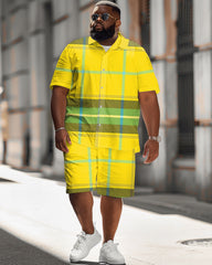 Men's Plus Size Classic Plaid Short Sleeve Shirt Shorts Suit