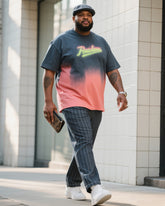 Big Boy Street Fashion Gradient English Printed Short Sleeve Trousers Suit