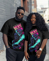 Couple's Plus Size Embrace Skull Print Round Neck Short Sleeve T-Shirt