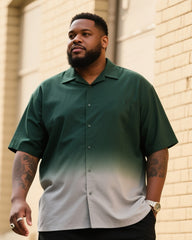 Big Men's Green Gradient Grey Short Sleeve Shirt Shorts Suit